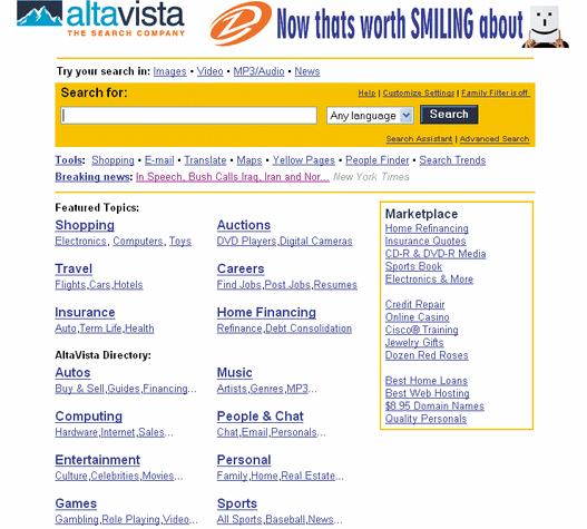 Hierarchical Structure on AltaVista Web Page As with the linear structure, including a link to the top of the structure on each page gives users an easy