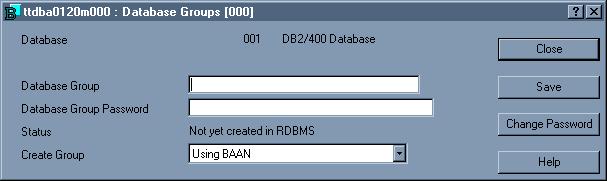 Figure 7-4, Database Groups sessio 5 The Database Groups (ttdba0120m000) sessio is started.