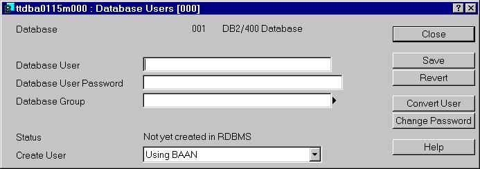 Appedix A: The DBA module 2 I the Program/Sessio field type ttdba0515m000 ad click OK. Figure 7-5, Database Users sessio 3 The Database Users (ttdba0515m000) sessio is started.