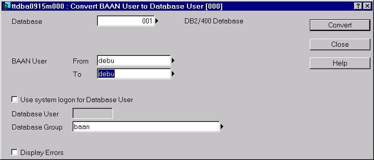 Appedix A: The DBA module 2 From the Specific meu choose Covert BAAN Users to Database Users.
