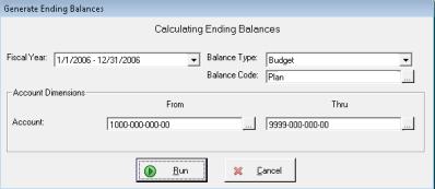 Create Ending Balances updates the ending balances by totaling the beginning balance, if one exists, and cumulative activity for each period. 1.