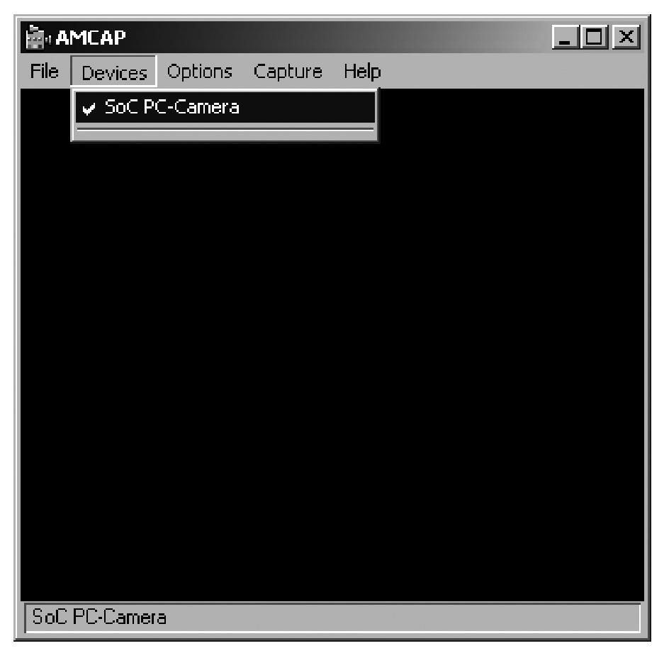 Viewing the webcam picture The picture of the Sweex webcam can be viewed as follows: Via START go to All Programs and select the option AmCap under PC Camera. In AmCap, open the Devices tab.