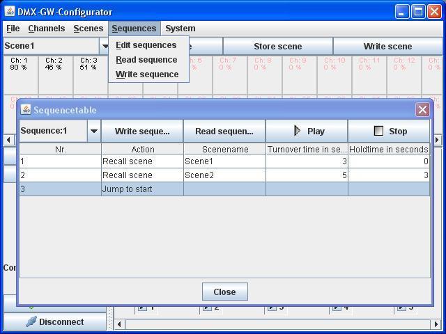 Sequences: If sequences are allowed in the firmware you can configure and edit them in the software. The Edit sequences command opens a sequence table in which sequences can be defined.