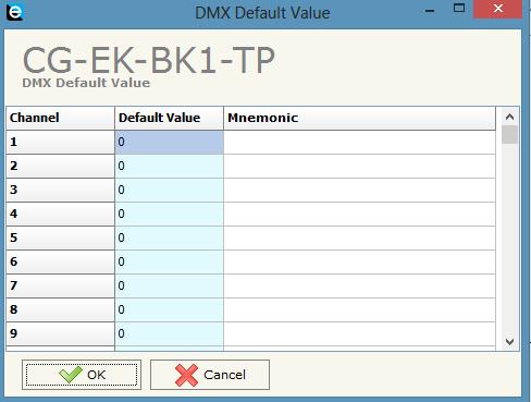 5.5 DMX default value configuration In this section we define the default values associated with the DMX devices.