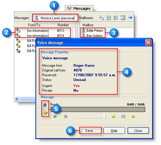 The Messages Tab The Messages Tab The Messages tab enables the operator to view and manage fax and voicemail messages and mailbox settings for their own personal mailbox and selected company