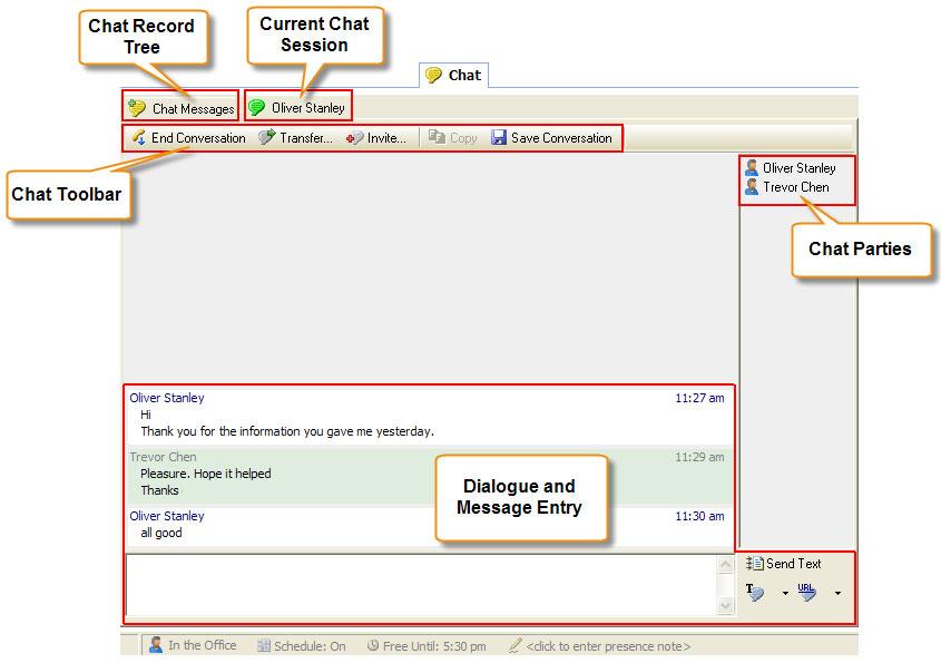 The Chat Tab The Chat Tab The Chat function enables desk-to-desk text chat between site users, and is a good way of exchanging information in real-time and saving a transcript record.