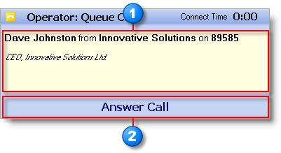 Call Functions Answer a Call When a call has been delivered, it displays in the Active Call window. Item Description An offering call displays in the Active Call window.