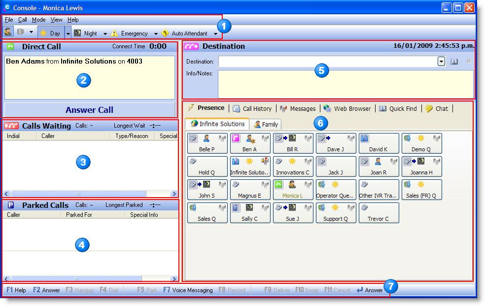 The Console Interface The Console Interface The main Console window is divided into several windows that show current calls and call history.