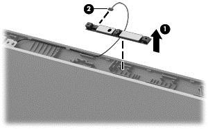 To remove the webcam/microphone module: a. Position the display assembly with the top edge toward you. b. Disconnect the ca