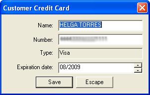 Customer Detail Information Window 7 9 Figure 7-5: Customer Credit Card Window This window contains the following fields: Table 7-7: Customer Credit Card Window Fields Field Name Number Type