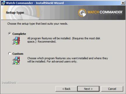 Installing Watch Commander and Related Services The Setup type dialog box opens. 7.