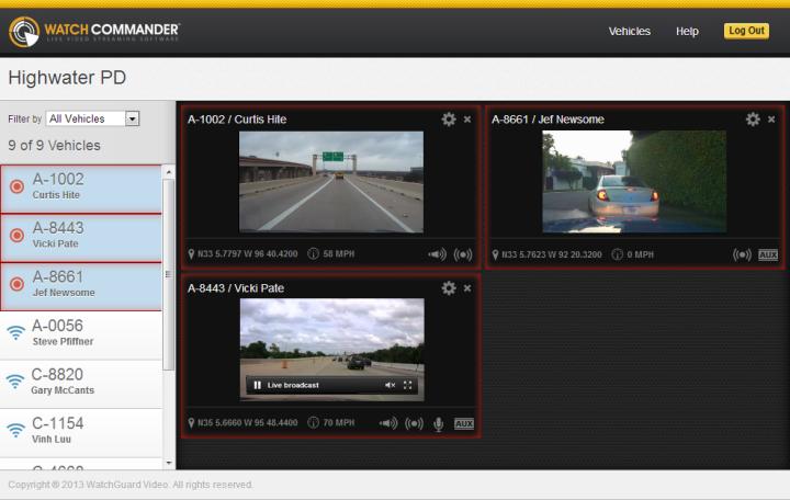 Viewing multiple live video streams simultaneously The Live Streaming view appears showing the live video streams for the vehicles you selected.