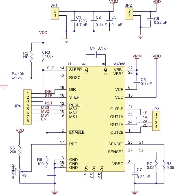 Schematic diagram of the md09b A4988 stepper motor driver carrier.