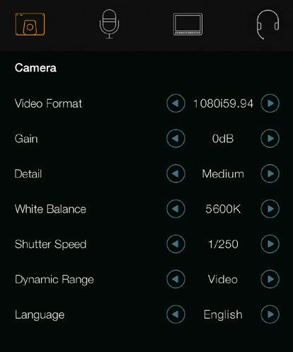 Settings You can change settings on your Blackmagic camera to get the best picture, such as video format, shutter speed and white balance, plus you can adjust audio levels, monitoring settings, and