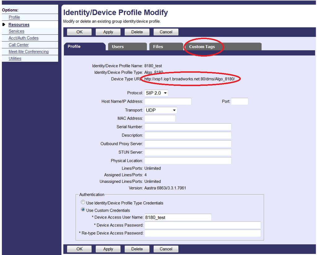 10. In Identity/Device Profile Modify settings, note the Device Type URL, it will be required for 8180