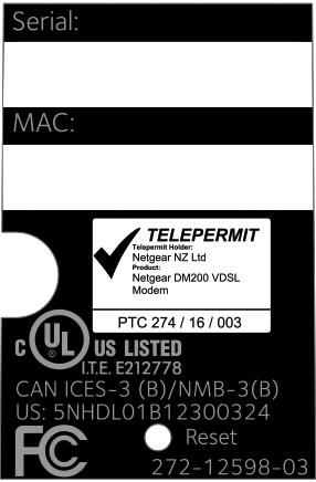 Product Label The product label on the rear panel of the modem lists the serial number and MAC address of the modem.