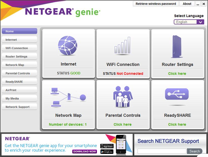 The following figure shows an example of a genie app dashboard for a Windows computer.