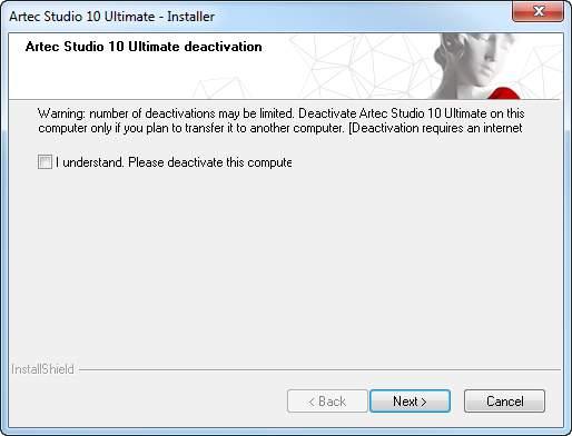 Fig. 4.17: Deactivation of Artec Studio. 2. Go to Control Panel Uninstall Applications and click on Artec Studio. The uninstallation process will start. 3. The dialog shown in Fig. 4.17 will appear.