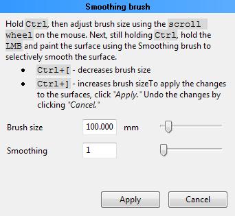 Fig. 8.10: Smoothing brush panel. Fig. 8.11: Before smoothing (left) and smoothing out a poorly captured area (right). 2D selection is designed for deleting areas and elements of medium size.
