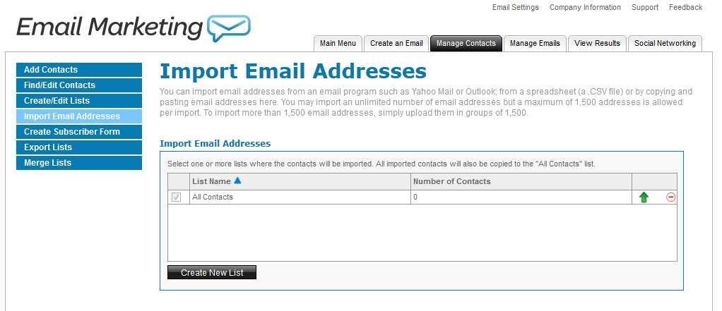 3.4 Import Email Addresses The Import Email Addresses page allows you to import contacts from an external email address or a file on your computer.
