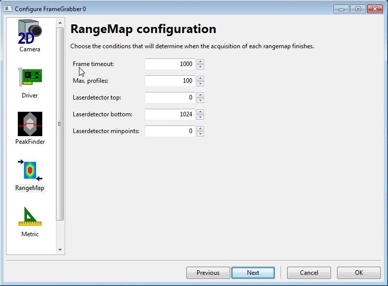 Configuration Definition of the rangemap size and end conditions