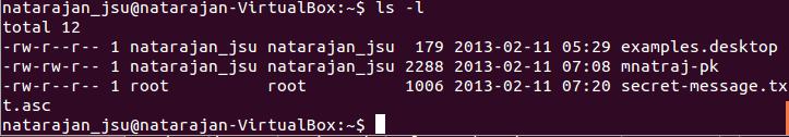 asc /home/natarajan_jsu to transfer the encrypted message file to the default folder of the natarajan_jsu account (see Figure 20).