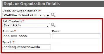 Under Dept. or Organization Details, select your Dept. or Organization from the dropdown list (See Figure 12). Figure 12 - Selecting your Dept.
