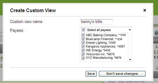Once the custom view is created, the name appears as an option on the Payee