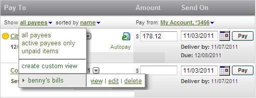 edit the name or the payees included in the custom view, select the edit