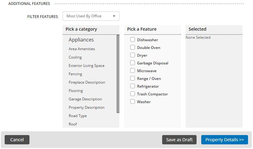 Features Tab: 11. Select the appropriate options for the various Features, using the dropdown menus. 12.