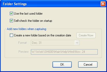 Folder Picker button Click to assign a folder. Open Folder button Click to open the default folder using Windows Explorer.
