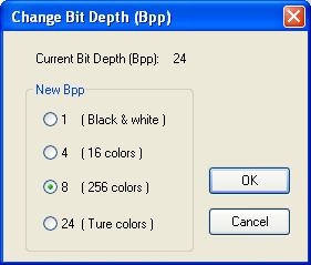 You can change the color depth of an image through the dialog. Change Bit Depth (Bpp).