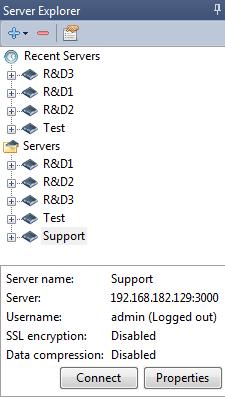 Server Explorer The Server Explorer lists all added Servers and server groups and, if you select a Server or a network link, shows the basic information of the Server or the network link at the