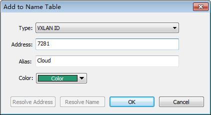3. Enter the VXLAN ID, and the name for the VXLAN ID. 4. Click OK on the dialog box, and click OK on the Name Table tab.