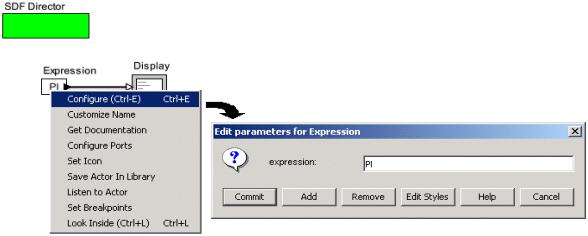A simple workflow example Assign the Expression actor with an expression by either double clicking the actor icon or right clicking the actor icon and selecting
