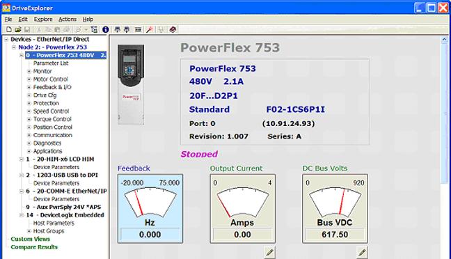 Using DriveExplorer Lite/Full IMPORTANT You need DriveExplorer version 6.02 or later to interface with the PowerFlex 753 drive.