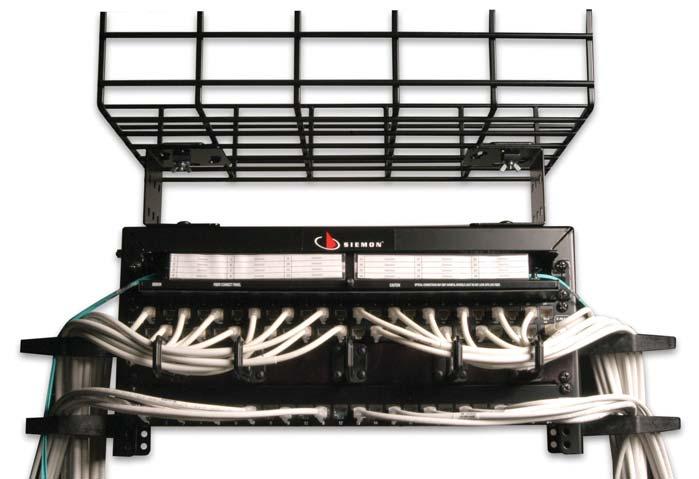 RACKS AND CABLE MANAGEMENT Cable Tray Rack Designed to mount directly to overhead ladder rack or cable tray, Siemonʼs Cable Tray Rack delivers 4U of easily installed and accessible 19 inch rack mount