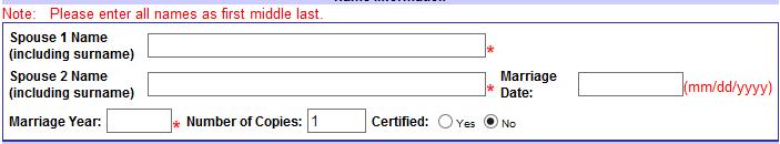 Marriage License For a copy of a Marriage License, select the Marriage License category.