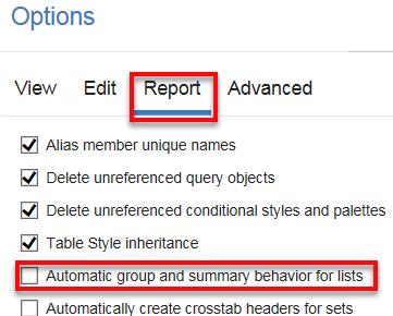 !must be done before editing or creating any report! Set Report Options For every report you edit or create, you must set your default option for Summarization. 1.