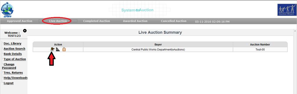 To start the bidding process you need to click on the Hammer Icon ( ).