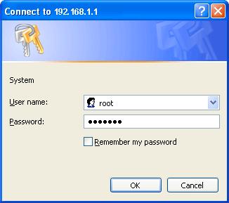 3. Enter root in the User name field and default in the Password field. 4. The System page should appear next.
