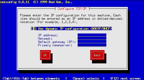 The final configuration screen gives the option to configure TCP/IP.