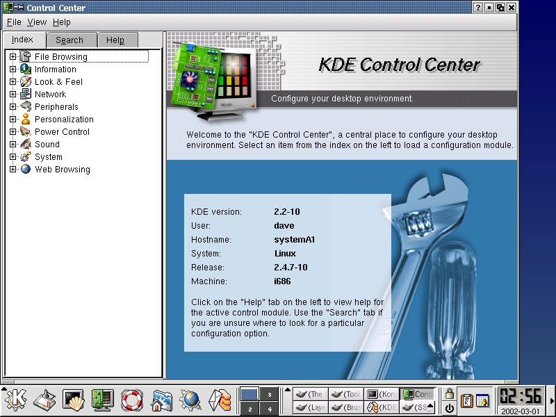 Open the KDE Control Center now by clicking once on the icon on the panel.