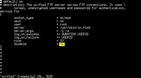 This will display a list of all the configuration files in the xinetd.d directory. 4. Locate the wu-ftpd configuration file. Is the wu-ftpd file in this directory?