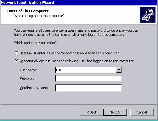 31. Select the radio button User must enter a user name and password