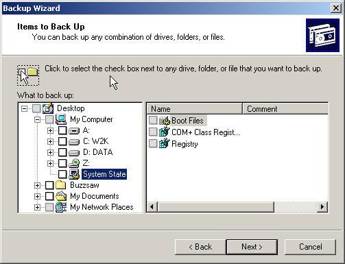 7. Expand My Computer and double click on System State (do not select the box to the left of System State) to