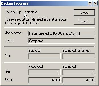 19. Windows Backup will display the Selection Information dialog box, indicating the estimated amount of data for the backup and the time to complete. 20.
