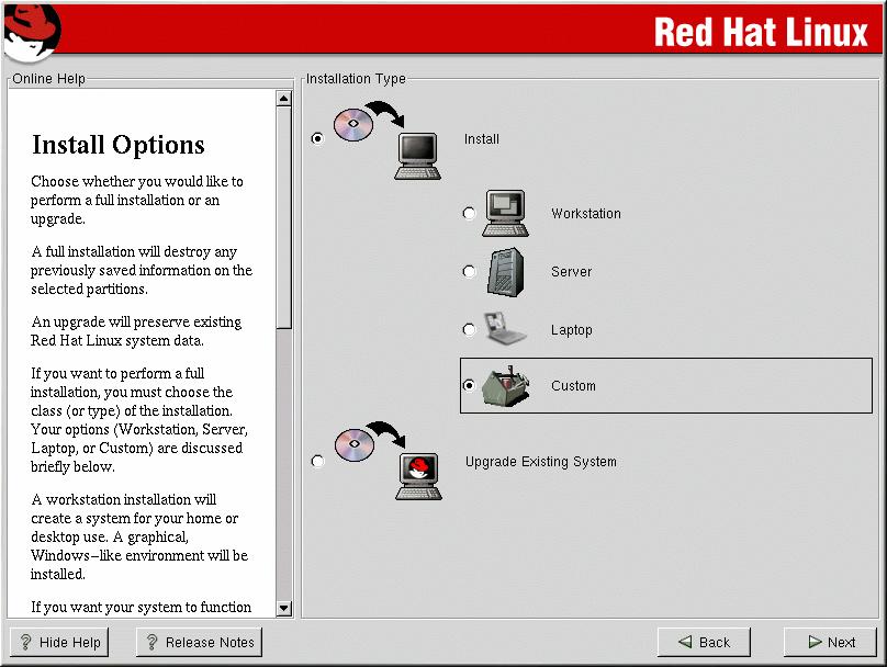 Step 7: Install Options Read the installation options text and then select the Custom