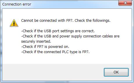 2.1 for Each Error Message 2.1 for Each Error Message 1) Error message (Connection error) - Check if the USB port settings are correct. (Select the correct USB port.