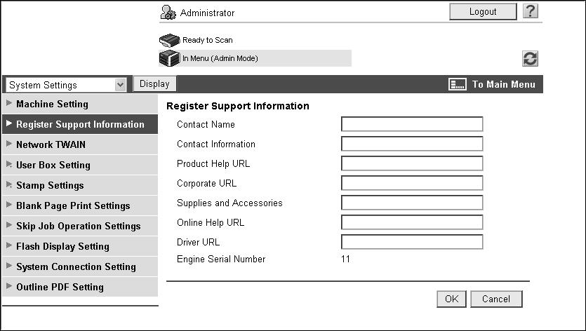 11.3 Registering support information 11 11.3 Registering support information Register the support information for this machine.
